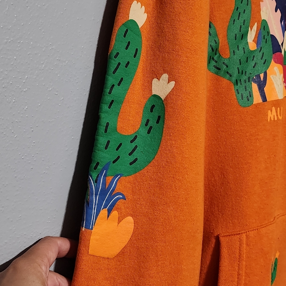 MTV Cactus Print Hoodie Unisex Small Orange Retro Graphic Pullover - Picture 5 of 13